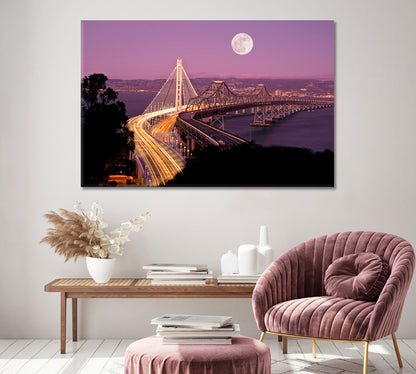 San Francisco New Bay Bridge at Night Canvas Print ArtLexy   