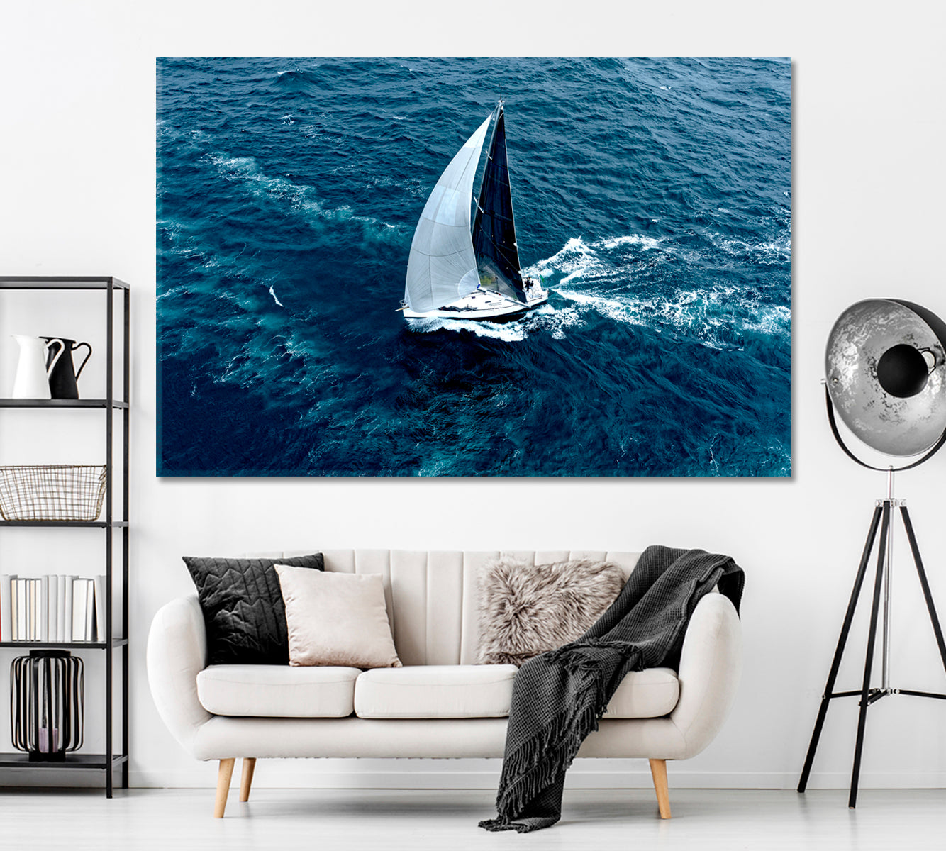 Sailboat with White Sails Canvas Print ArtLexy 1 Panel 24"x16" inches 