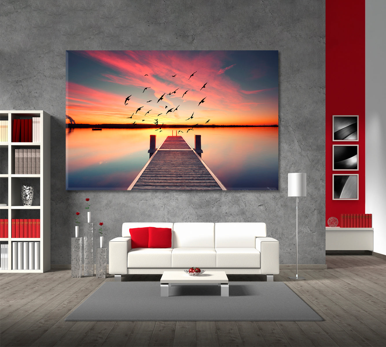 Wooden Pier on Pond at Sunset Canvas Print ArtLexy 1 Panel 24"x16" inches 