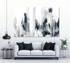 Abstract Black and White Brush Strokes Canvas Print ArtLexy 1 Panel 24"x16" inches 
