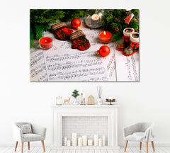 Music Notes with Christmas Decoration Canvas Print ArtLexy 1 Panel 24"x16" inches 