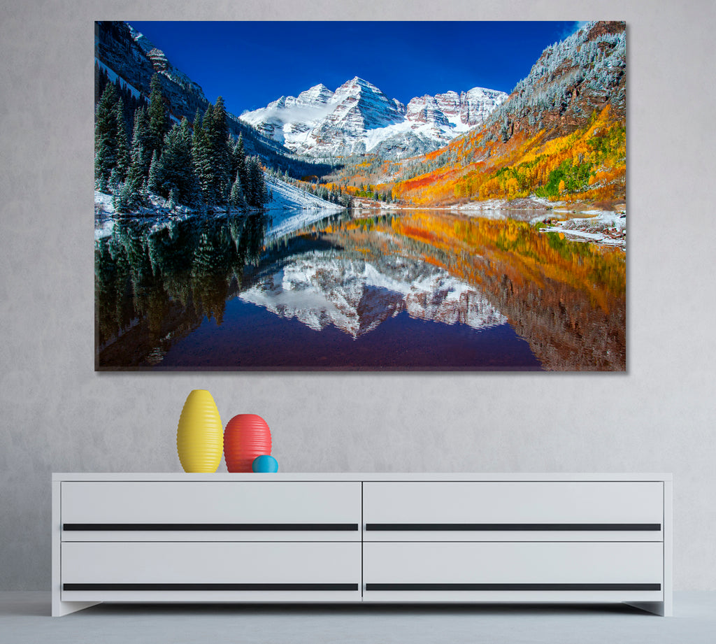 Maroon Lake and Maroon Bells Mountains Colorado Canvas Print ArtLexy 1 Panel 24"x16" inches 