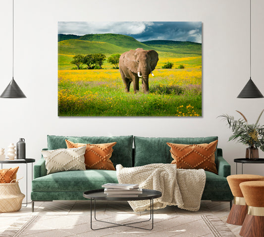 Elephant at Wildflowers Field Ngorongoro Crater Tanzania Canvas Print ArtLexy   