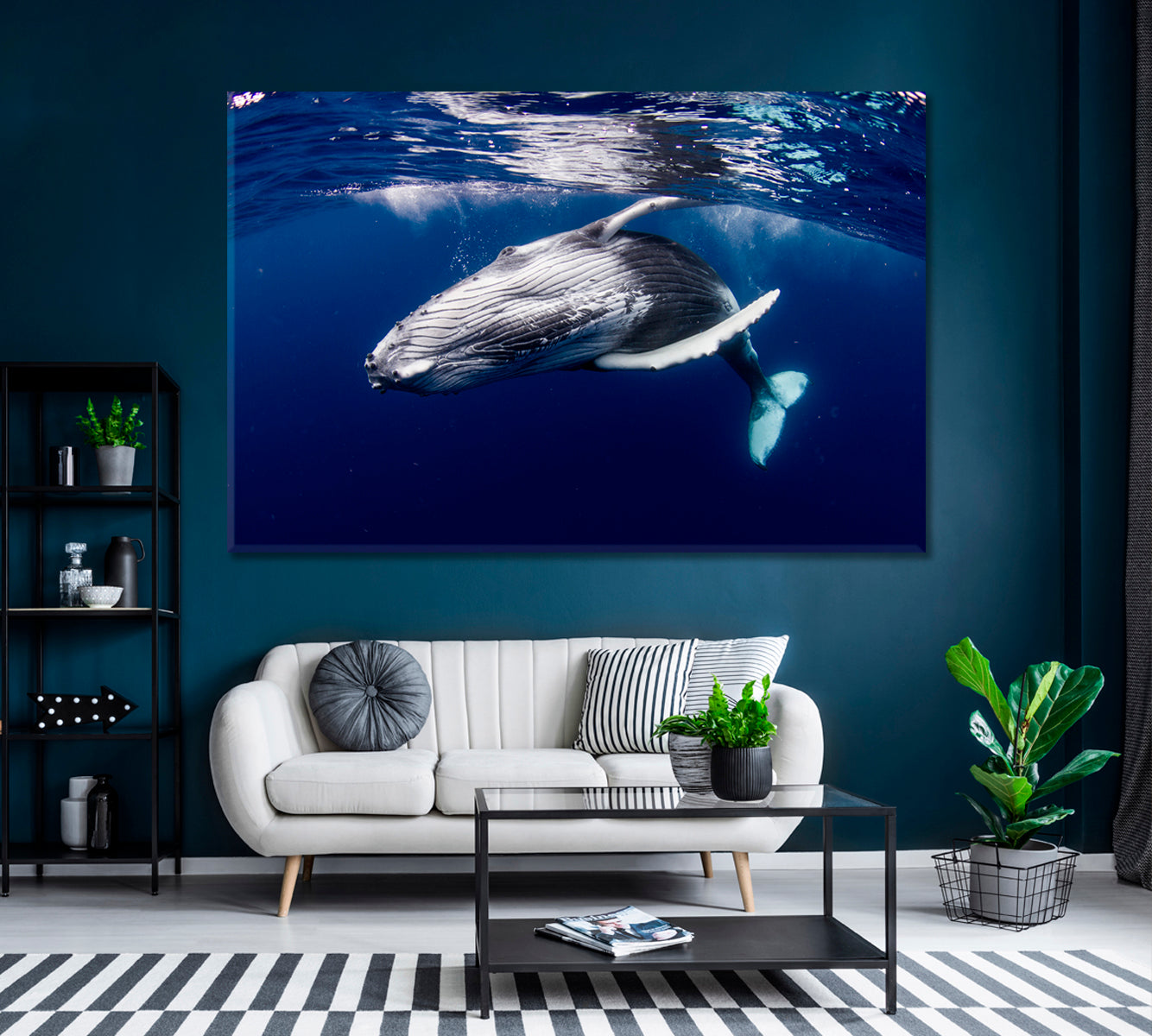 Humpback Whale Underwater Canvas Print ArtLexy 1 Panel 24"x16" inches 