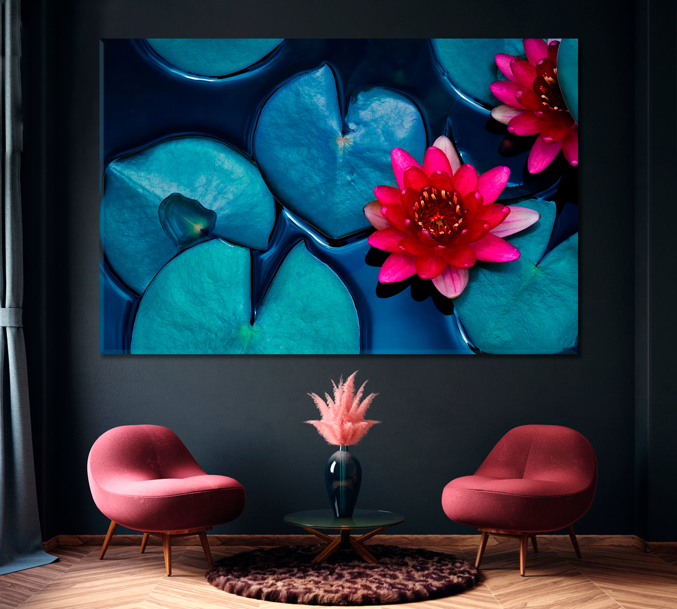 Red lotus Water Lily Canvas Print ArtLexy 1 Panel 24"x16" inches 