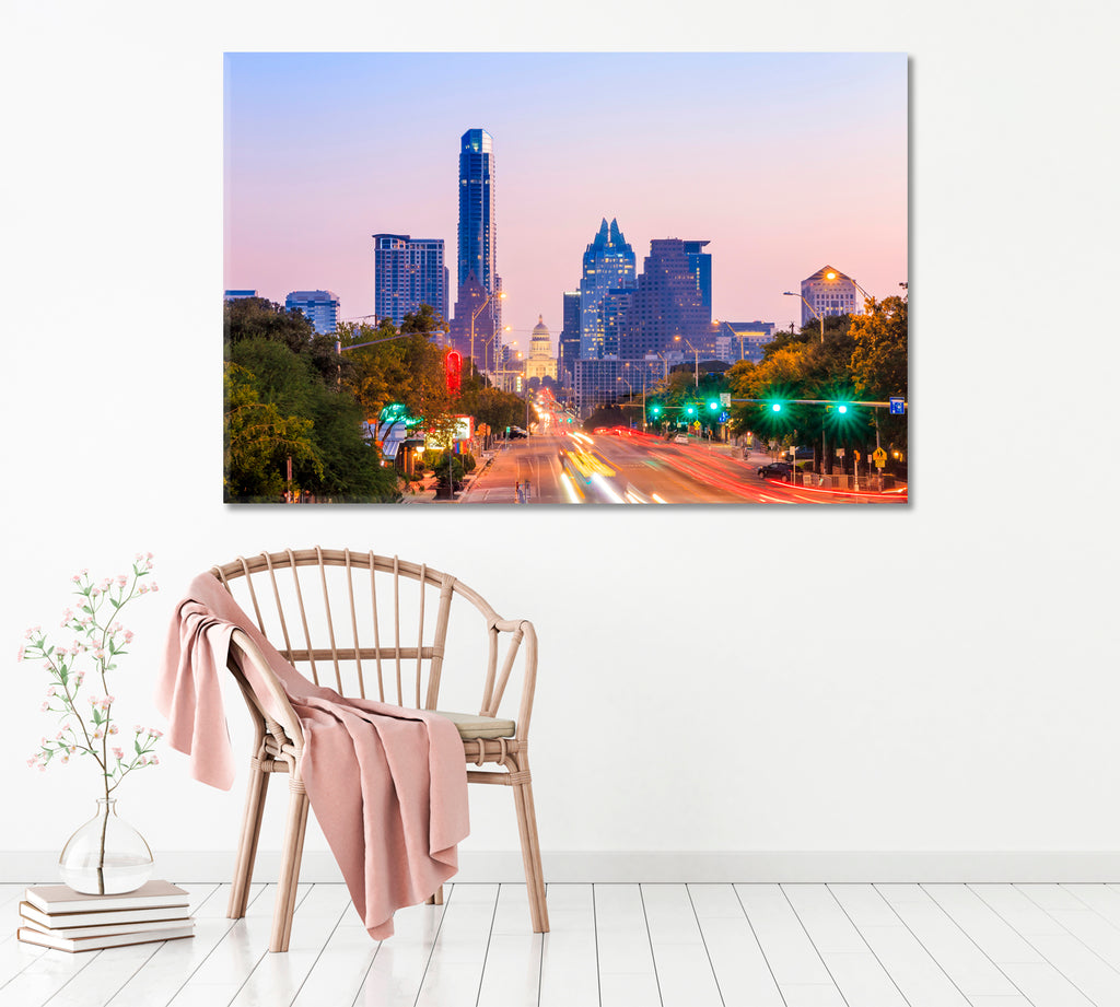Skyline Austin Texas at Twilight Canvas Print ArtLexy 1 Panel 24"x16" inches 