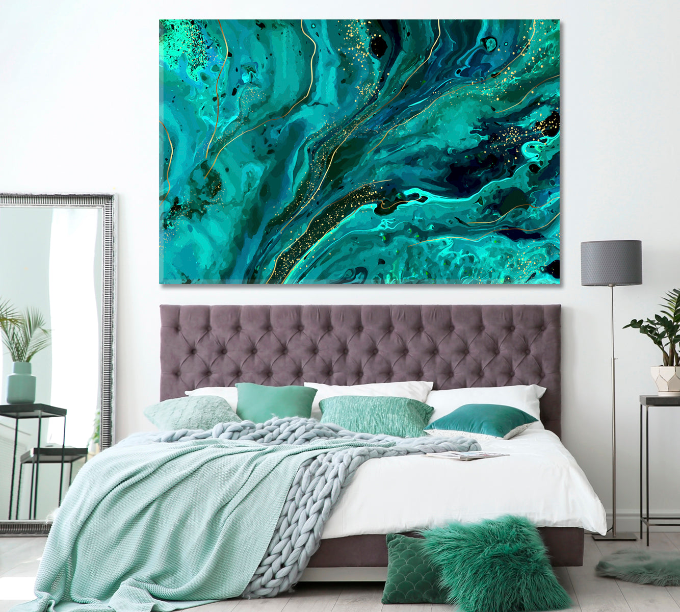 Abstract Green Marble Luxury Style Canvas Print ArtLexy 1 Panel 24"x16" inches 