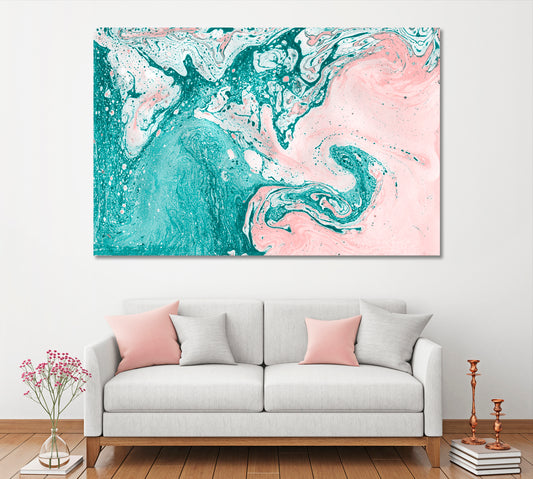 Abstract Turquoise and Pink Marble Painting Canvas Print ArtLexy 1 Panel 24"x16" inches 