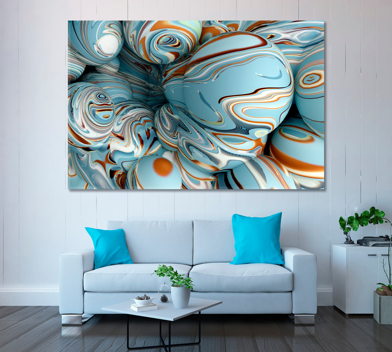 Abstract Blue Balls Canvas Print ArtLexy 1 Panel 24"x16" inches 