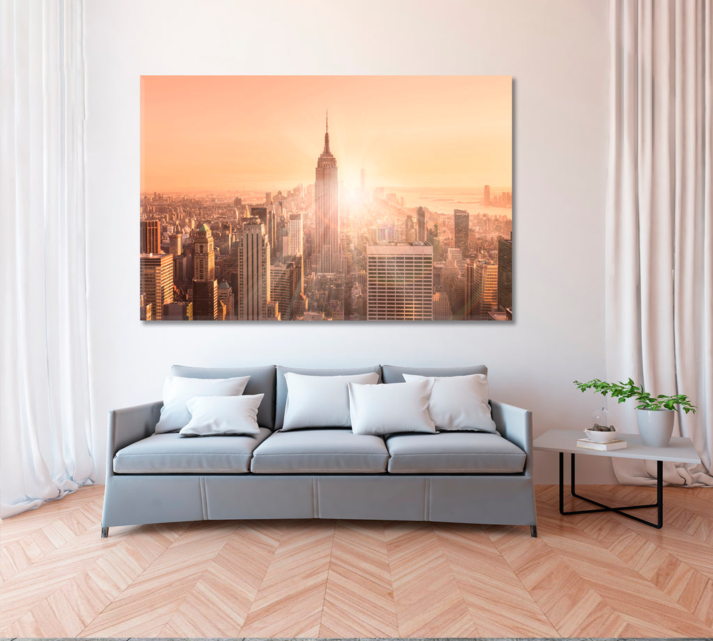 Manhattan Downtown Skyline at Sunset Canvas Print ArtLexy 1 Panel 24"x16" inches 