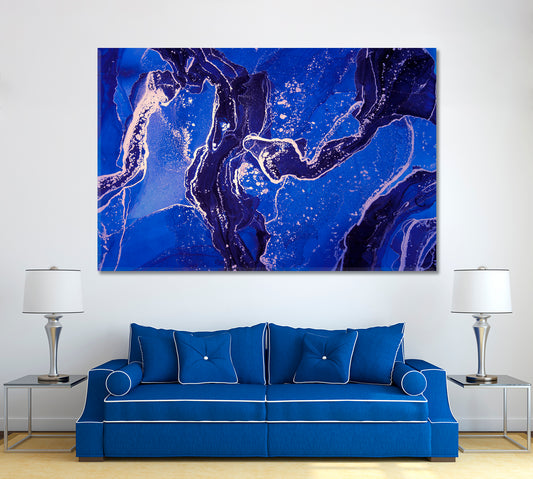 Luxury Abstract Blue Marble Canvas Print ArtLexy 1 Panel 24"x16" inches 
