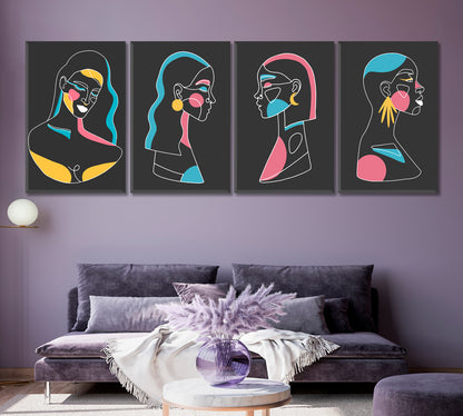Set of 4 Vertical Abstract Minimalist Women Portraits Canvas Print ArtLexy   