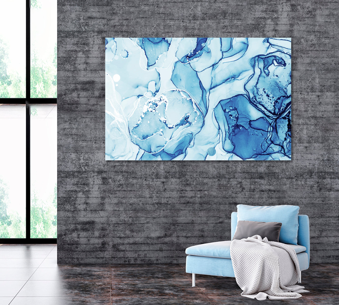 Abstract Blue Liquid Marble Canvas Print ArtLexy 1 Panel 24"x16" inches 
