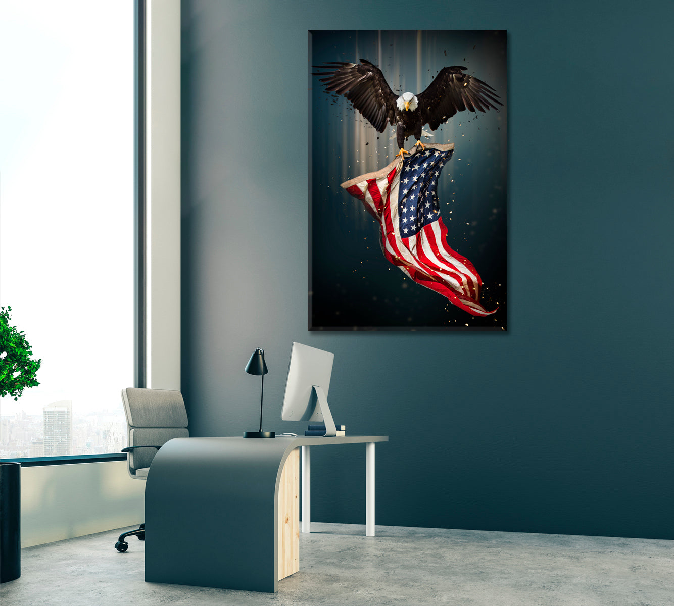 American Symbol Bald Eagle with Flag Canvas Print ArtLexy   