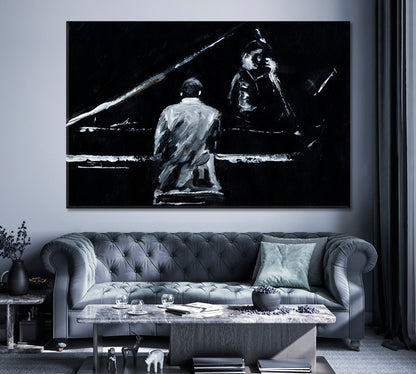 Black and White Abstract Pianist and Contrabassist Canvas Print ArtLexy 1 Panel 24"x16" inches 