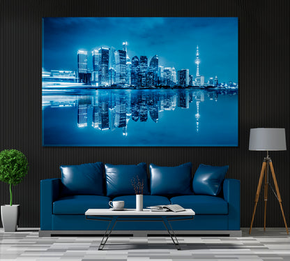 Shanghai Сity Reflection in Huangpu River Canvas Print ArtLexy 1 Panel 24"x16" inches 