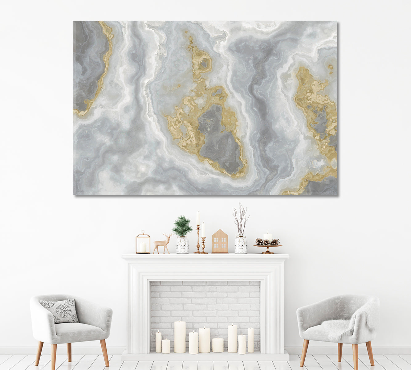 Gray Marble with Golden Veins Canvas Print ArtLexy 1 Panel 24"x16" inches 