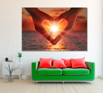 Sun in Heart Shaped Hands Canvas Print ArtLexy 1 Panel 24"x16" inches 