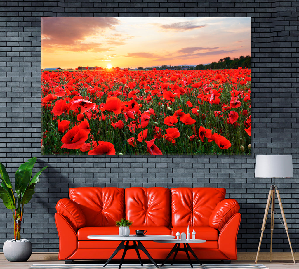 Poppy Flowers Field Canvas Print ArtLexy 1 Panel 24"x16" inches 