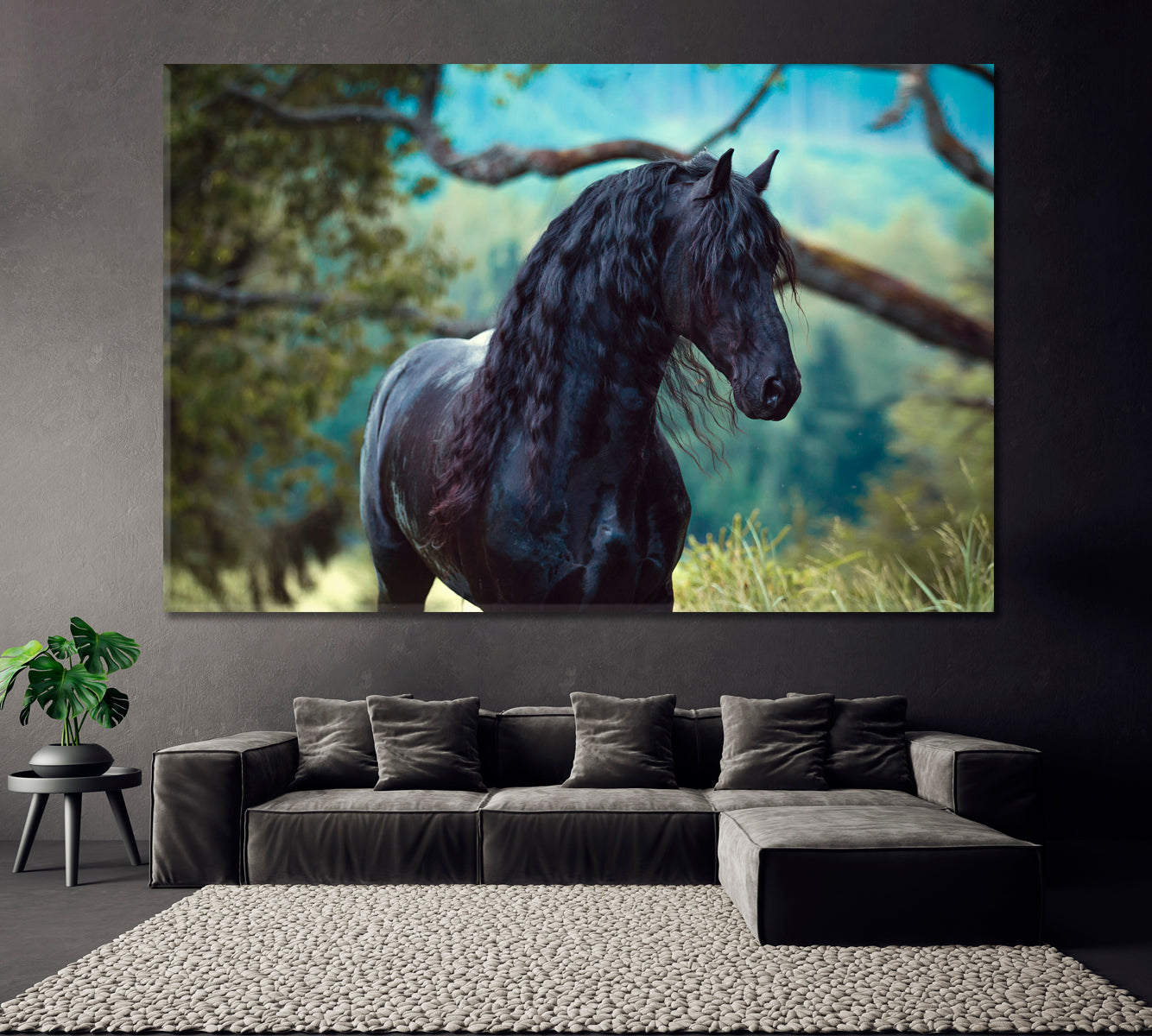 Young Friesian Stallion Canvas Print ArtLexy 1 Panel 24"x16" inches 