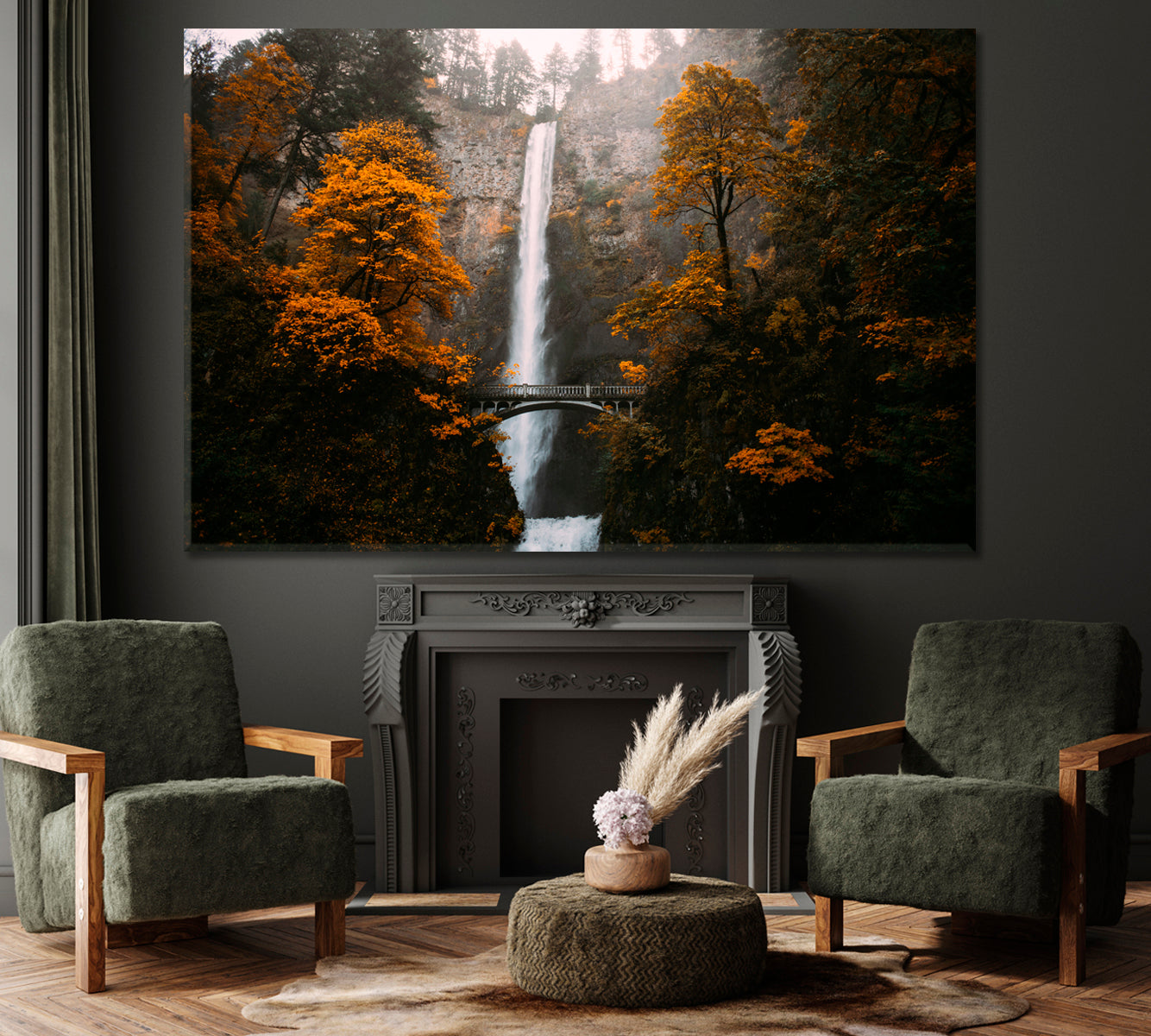 Multnomah Falls in Autumn Oregon Canvas Print ArtLexy 1 Panel 24"x16" inches 