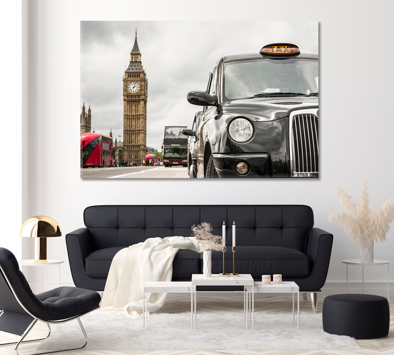London Taxi and Big Ben Canvas Print ArtLexy 1 Panel 24"x16" inches 