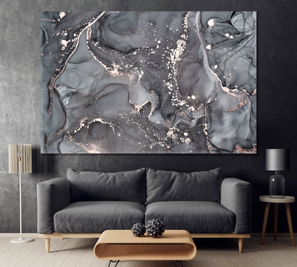 Modern Gray Fluid Ink Pattern Canvas Print ArtLexy 1 Panel 24"x16" inches 