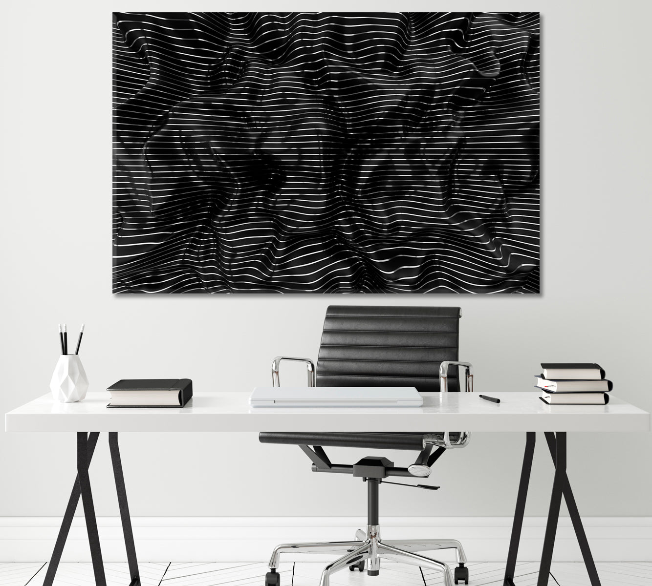 Abstract  Black Wavy Pattern Canvas Print ArtLexy 1 Panel 24"x16" inches 