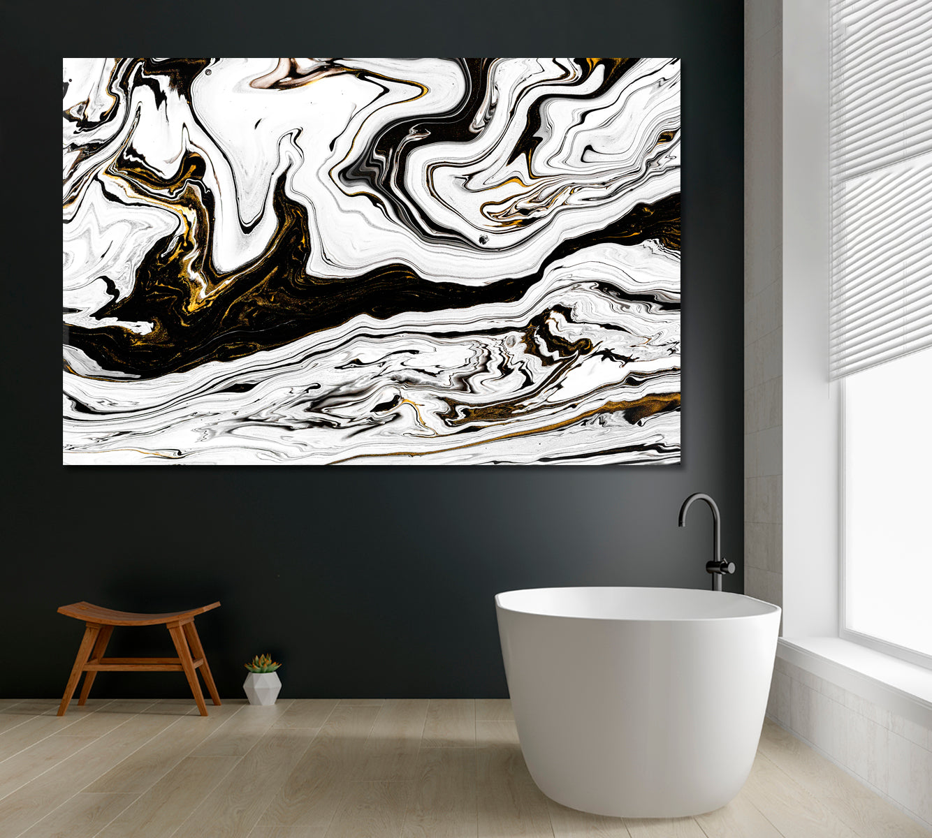 Black and White Marble Swirl Pattern Canvas Print ArtLexy 1 Panel 24"x16" inches 