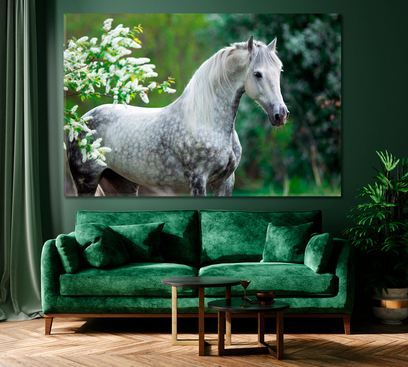Gray Horse in Flowers Canvas Print ArtLexy 1 Panel 24"x16" inches 