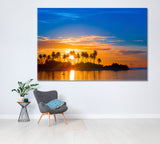 Colorful Sunset Over Indian Ocean Maldives Canvas Print ArtLexy 1 Panel 24"x16" inches 