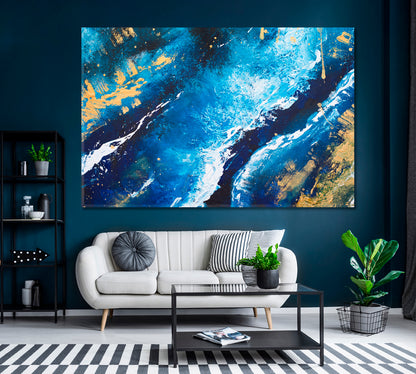 Blue Marbling Acrylic Design Canvas Print ArtLexy 1 Panel 24"x16" inches 