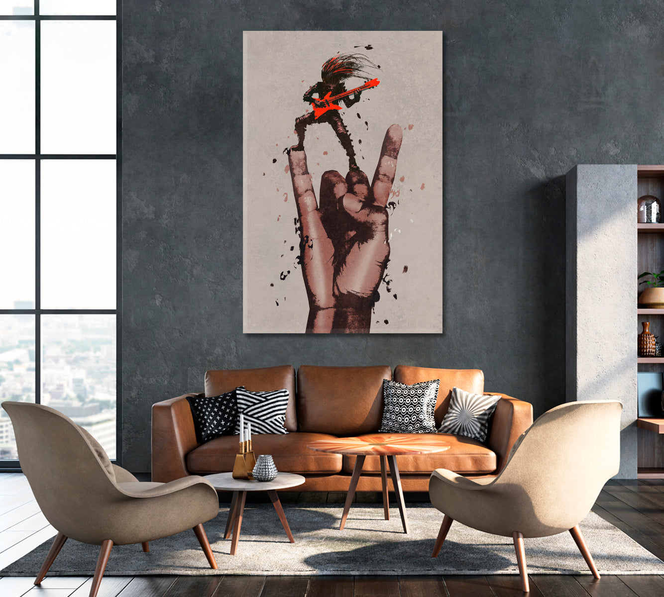 Rock n Roll Sign with Guitarist Canvas Print ArtLexy   