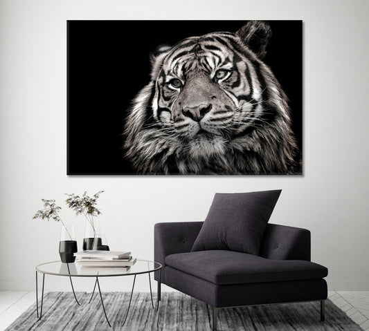 Black and White Tiger Portrait Canvas Print ArtLexy   
