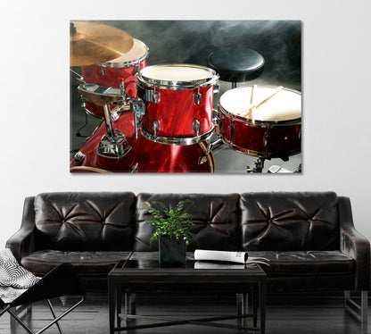 Drum Set in Smoke Canvas Print ArtLexy 1 Panel 24"x16" inches 
