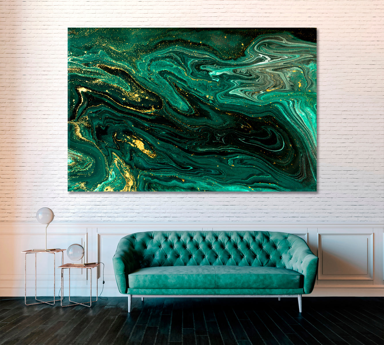 Abstract Green Marble with Gold Powder Canvas Print ArtLexy 1 Panel 24"x16" inches 