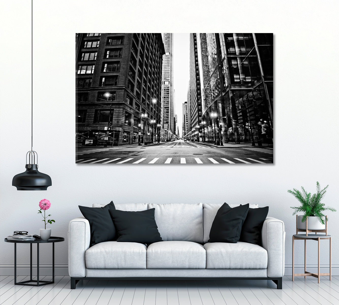 Chicago Street in Black and White Canvas Print ArtLexy 1 Panel 24"x16" inches 