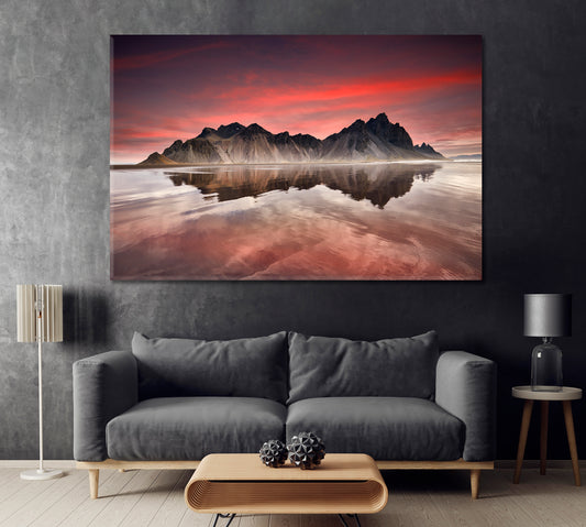 Stokksnes Mountains Reflected In Icelandic Water Canvas Print ArtLexy   