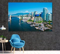 Vancouver Skyline Canada Canvas Print ArtLexy 1 Panel 24"x16" inches 