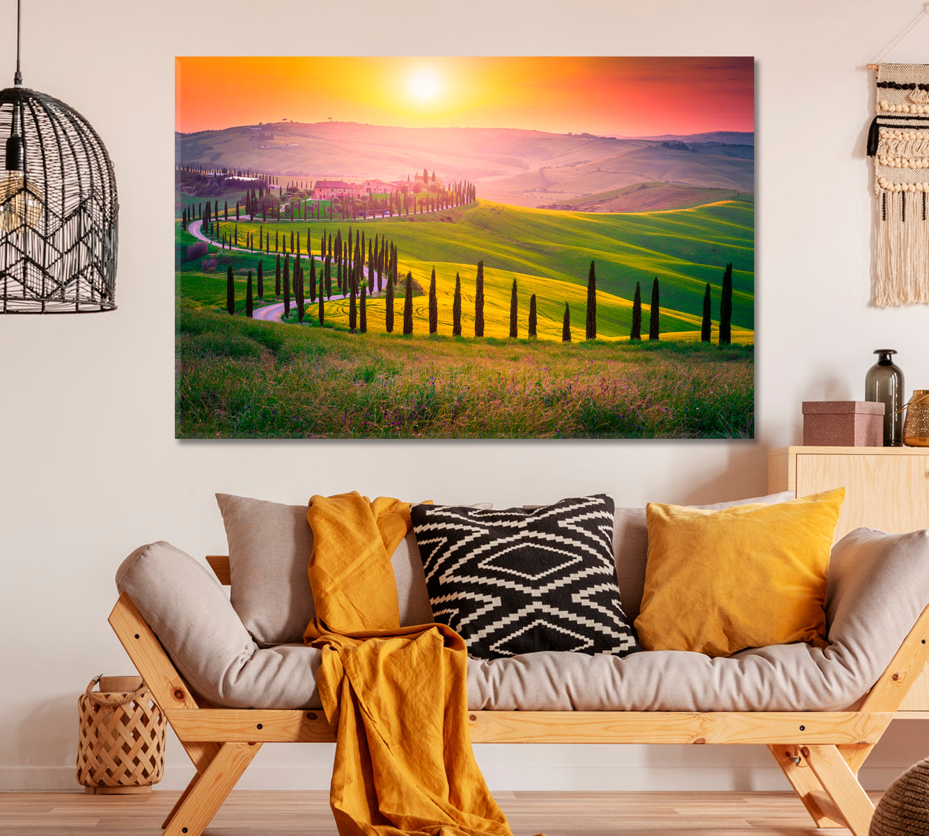 Tuscany Fields Landscape Italy Canvas Print ArtLexy 1 Panel 24"x16" inches 