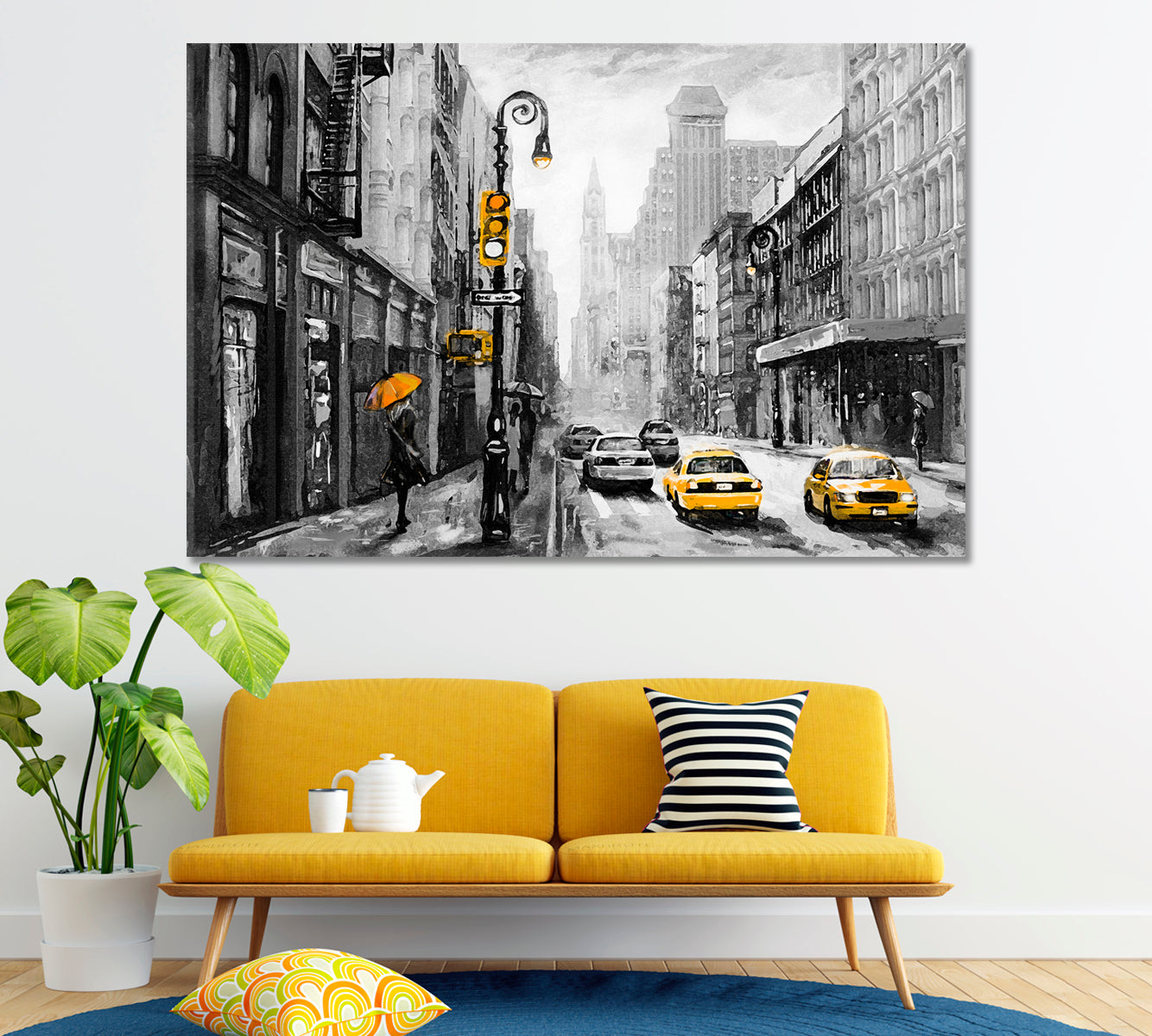New York with Yellow Taxi Canvas Print ArtLexy 1 Panel 24"x16" inches 