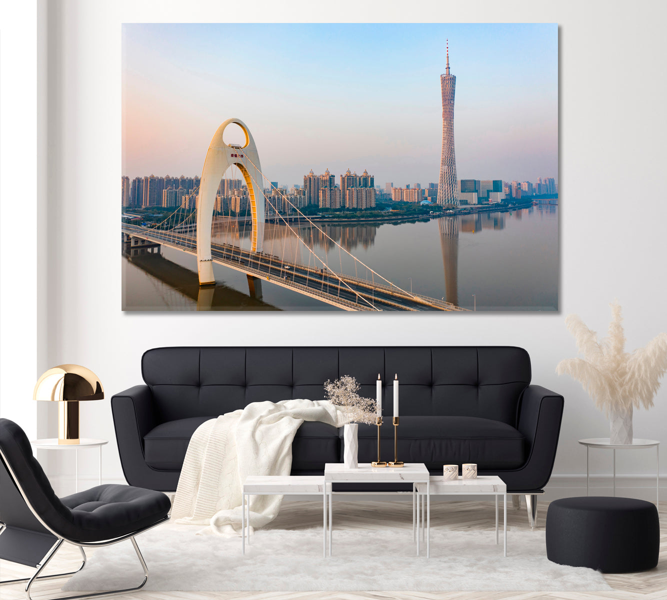 Guangzhou Cityscape and Pearl River Canvas Print ArtLexy 1 Panel 24"x16" inches 