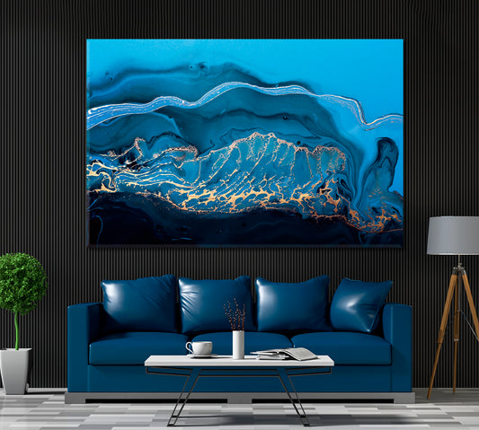 Abstract Ocean with Gold Waves Canvas Print ArtLexy 1 Panel 24"x16" inches 