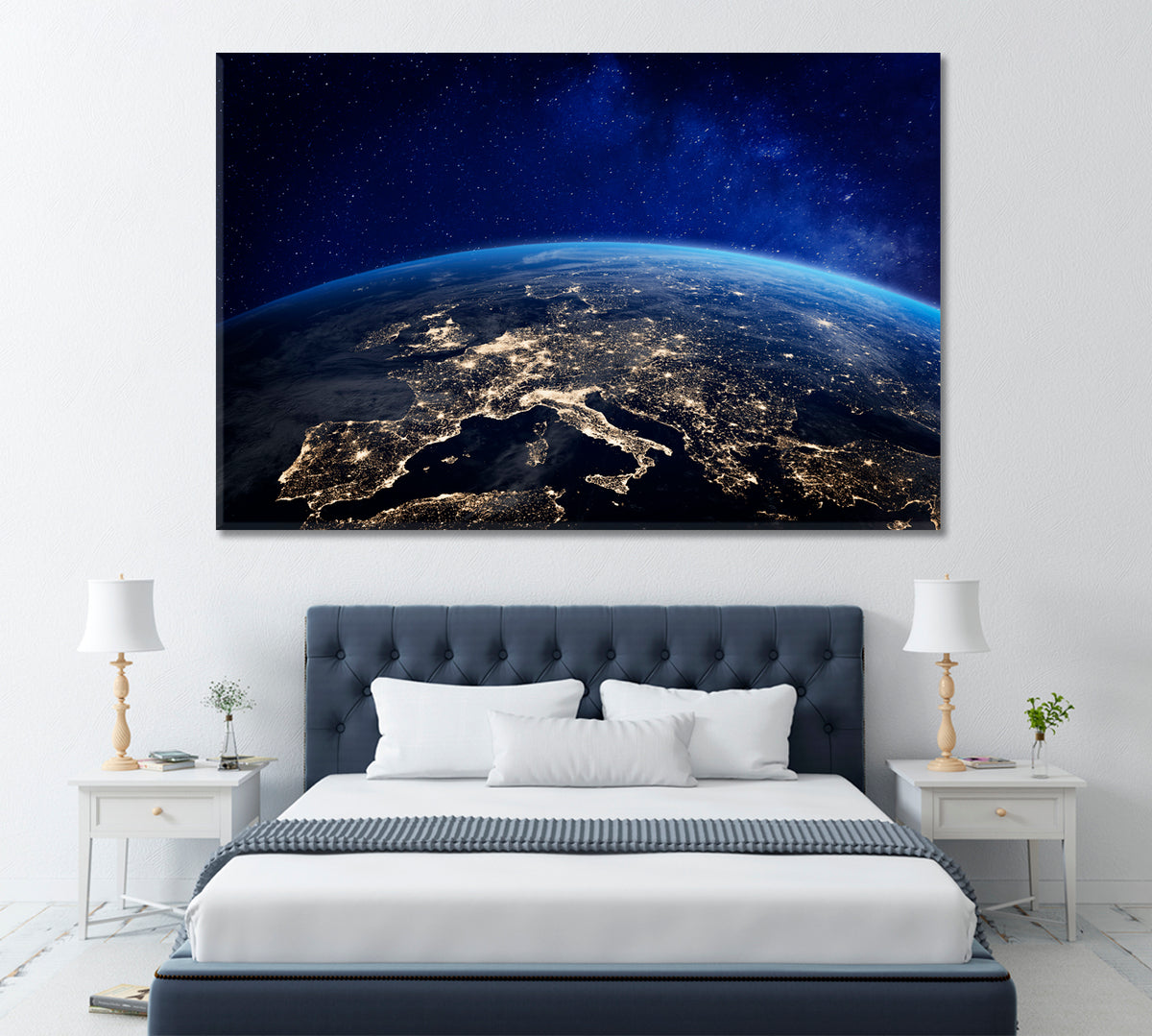 Planet Earth City Lights Canvas Print ArtLexy 1 Panel 24"x16" inches 