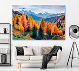 Autumn Forest in Dolomites Alps Italy Canvas Print ArtLexy 1 Panel 24"x16" inches 