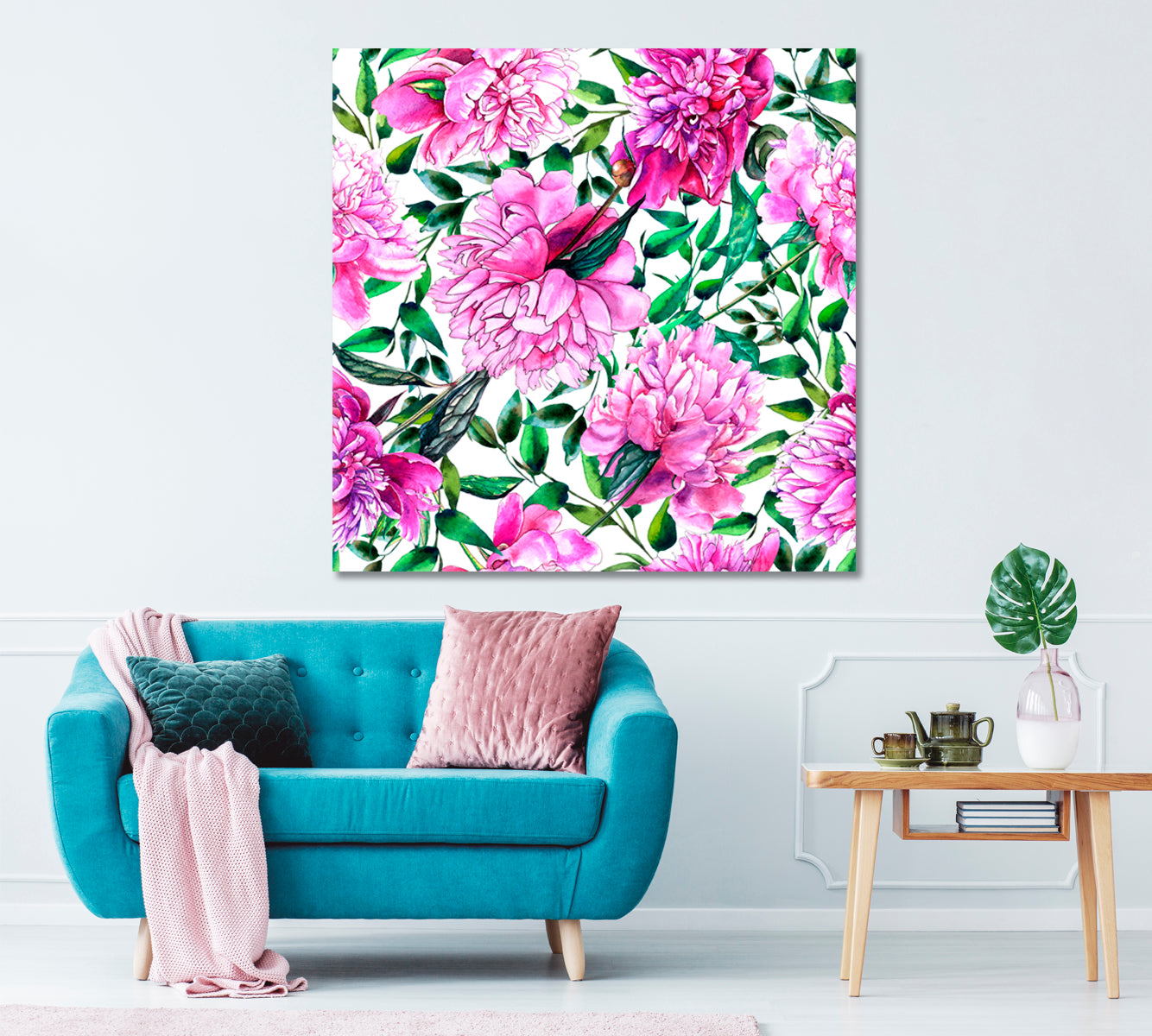 Pink Peonies Canvas Print ArtLexy 1 Panel 12"x12" inches 