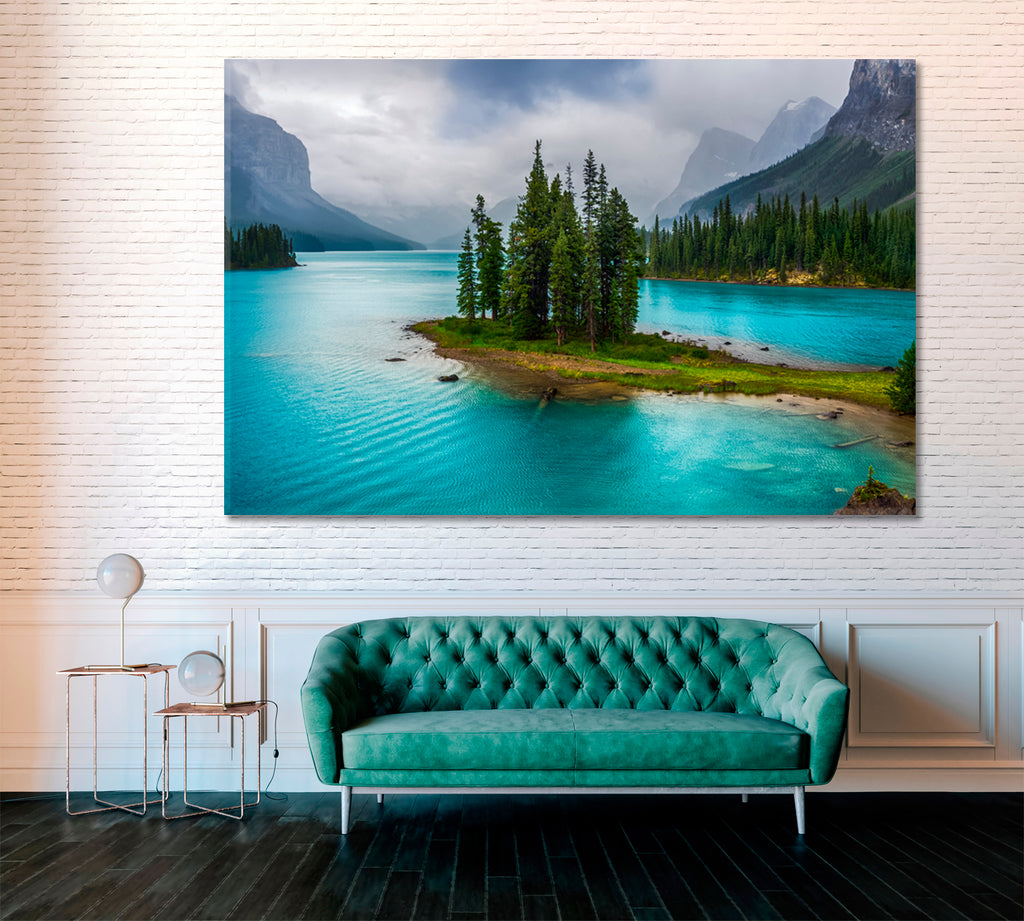 Spirit Island Jasper National Park Canada Canvas Print ArtLexy 1 Panel 24"x16" inches 