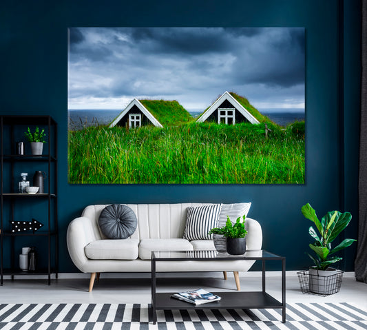 Iceland Turf House Canvas Print ArtLexy 1 Panel 24"x16" inches 