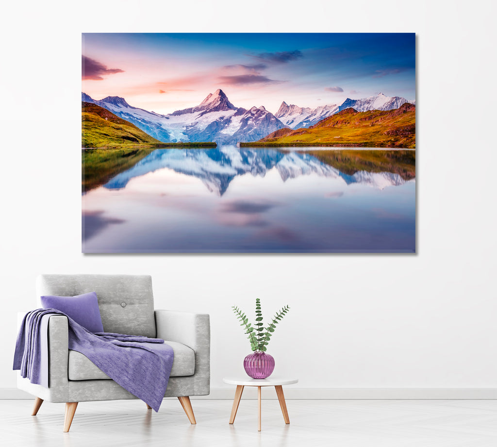 Bachalpsee Lake with Schreckhorn and Wetterhorn Mountains Switzerland Canvas Print ArtLexy 1 Panel 24"x16" inches 