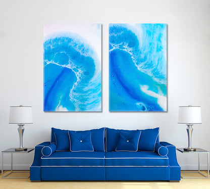 Set of 2 Vertical Abstract Blue and White Swirls Canvas Print ArtLexy 2 Panels 32”x24” inches 